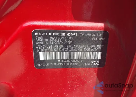 2018 Mitsubishi Mirage Es z USA, uszkodzony, nr VIN ML32A3HJ7JH009787